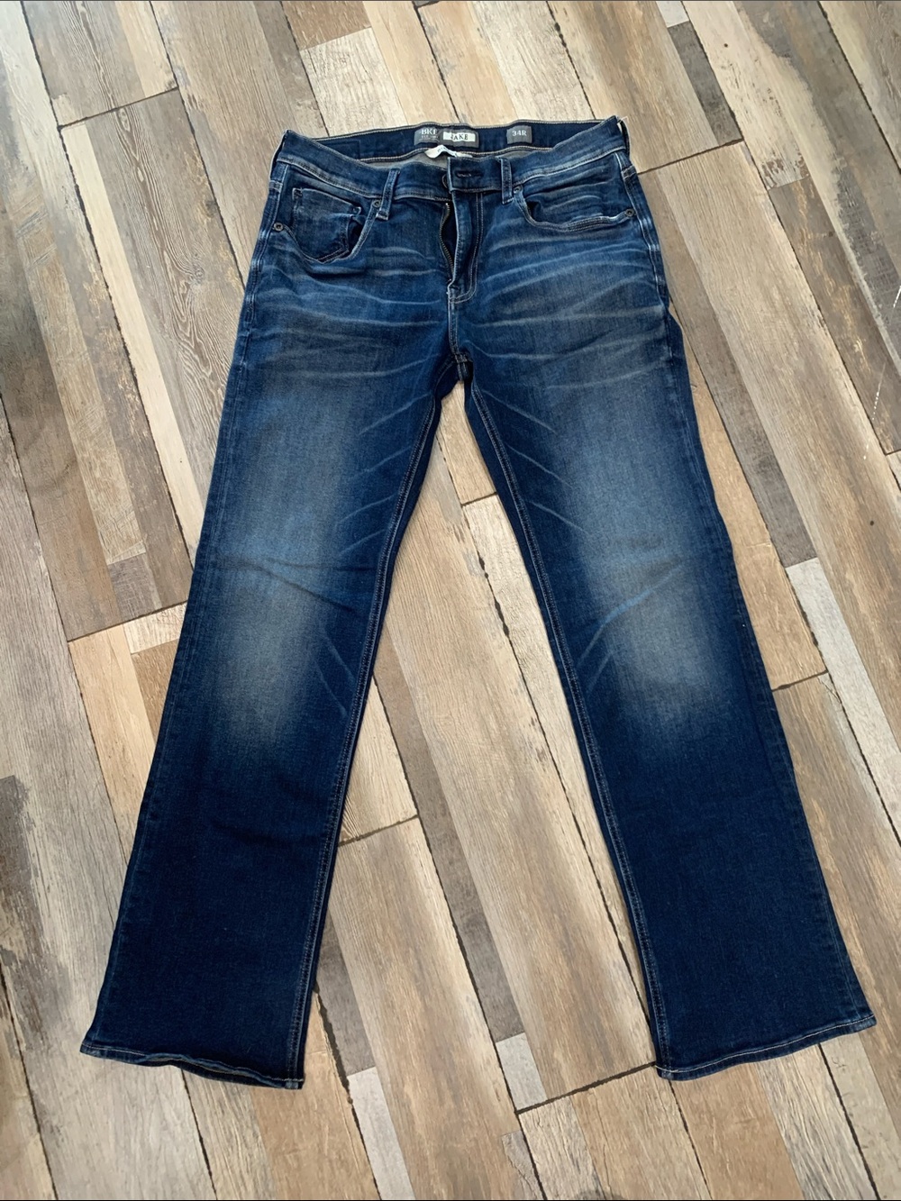 #153 BKE Men's Dark Blue Bootcut Jeans with Faded Highlights